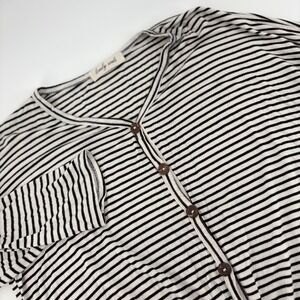 Lovely Souls Striped‎ Button Front Tie Top Size Medium Black White 3/4 Sleeve